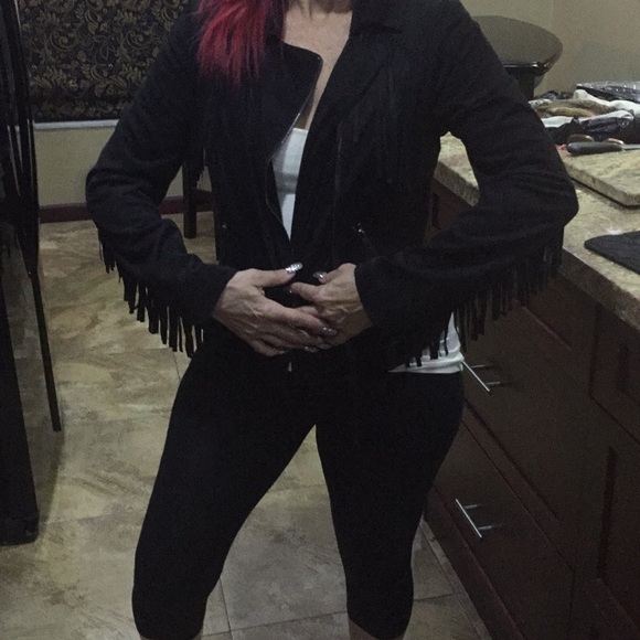 harmony Havoc Jackets & Blazers - Black soft suede like fringe blazer